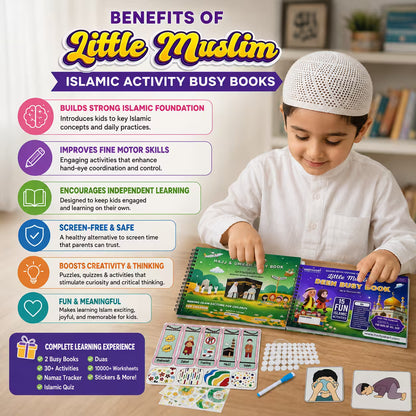 Little Muslim Deen, Hajj & Umrah Busy Books includes 10000+ Islamic Activity Worksheets for Free