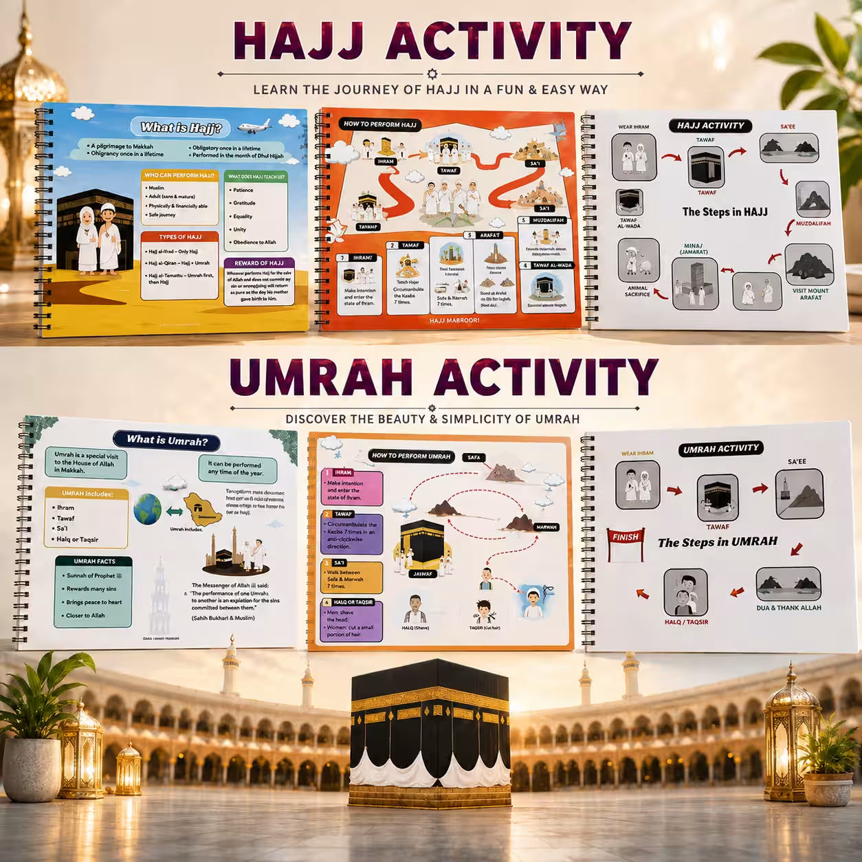 Little Muslim Deen, Hajj & Umrah Busy Books includes 10000+ Islamic Activity Worksheets for Free