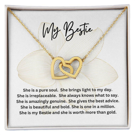 Poem for My Bestie with Interlocking Hearts Necklace
