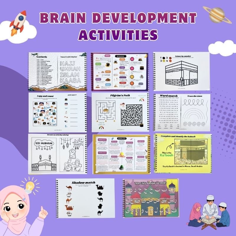 Little Muslim Deen, Hajj & Umrah Busy Books includes 10000+ Islamic Activity Worksheets for Free - HadiyaKart India